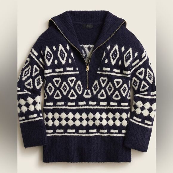 J Crew Relaxed Half Zip Sweater in Geometric Print NWT - Picture 1 of 12